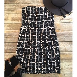 Black and white strapless dress